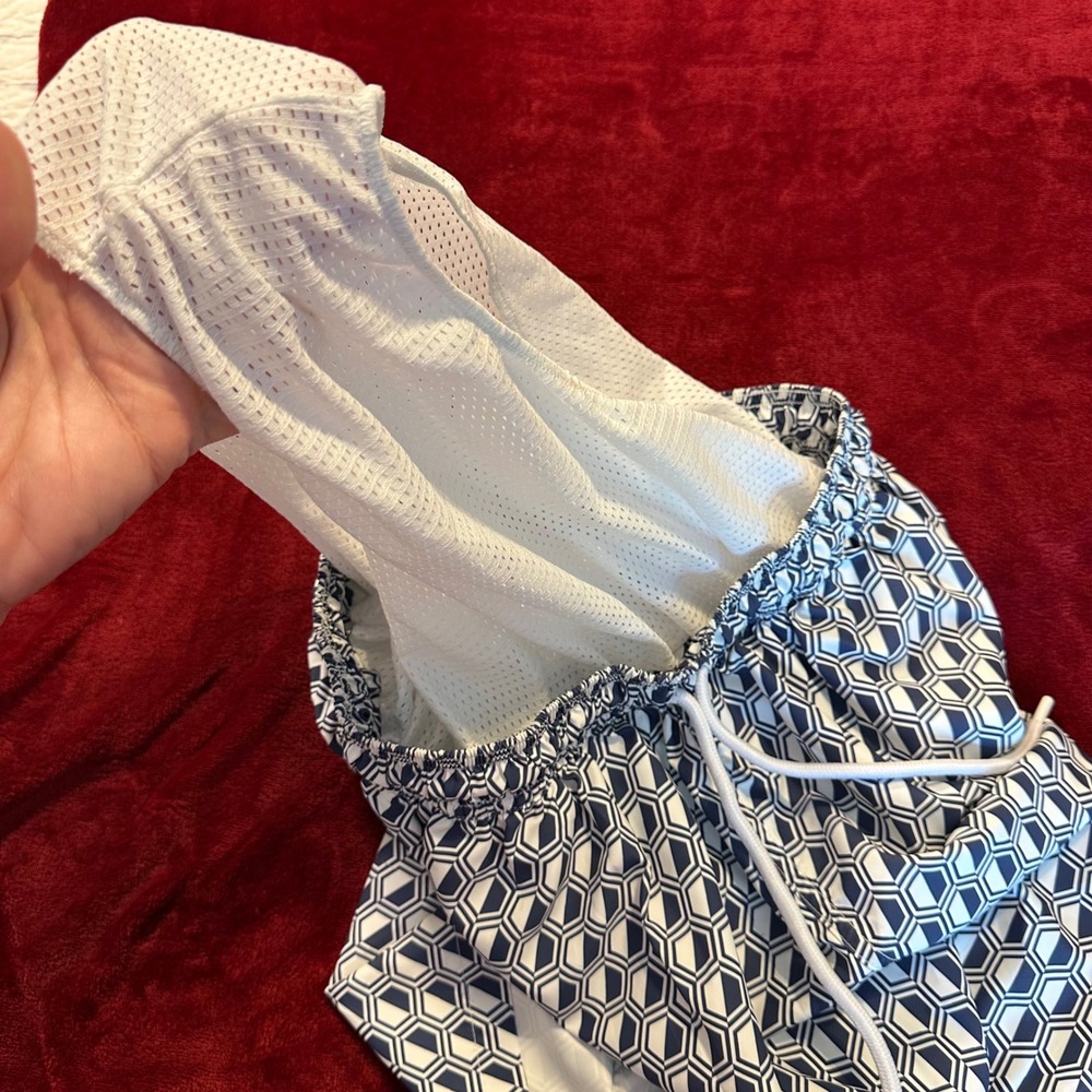 Retromarine New York Mens XL Swim Trunks Navy White Geometric Honeycomb Anchor - Picture 8 of 10